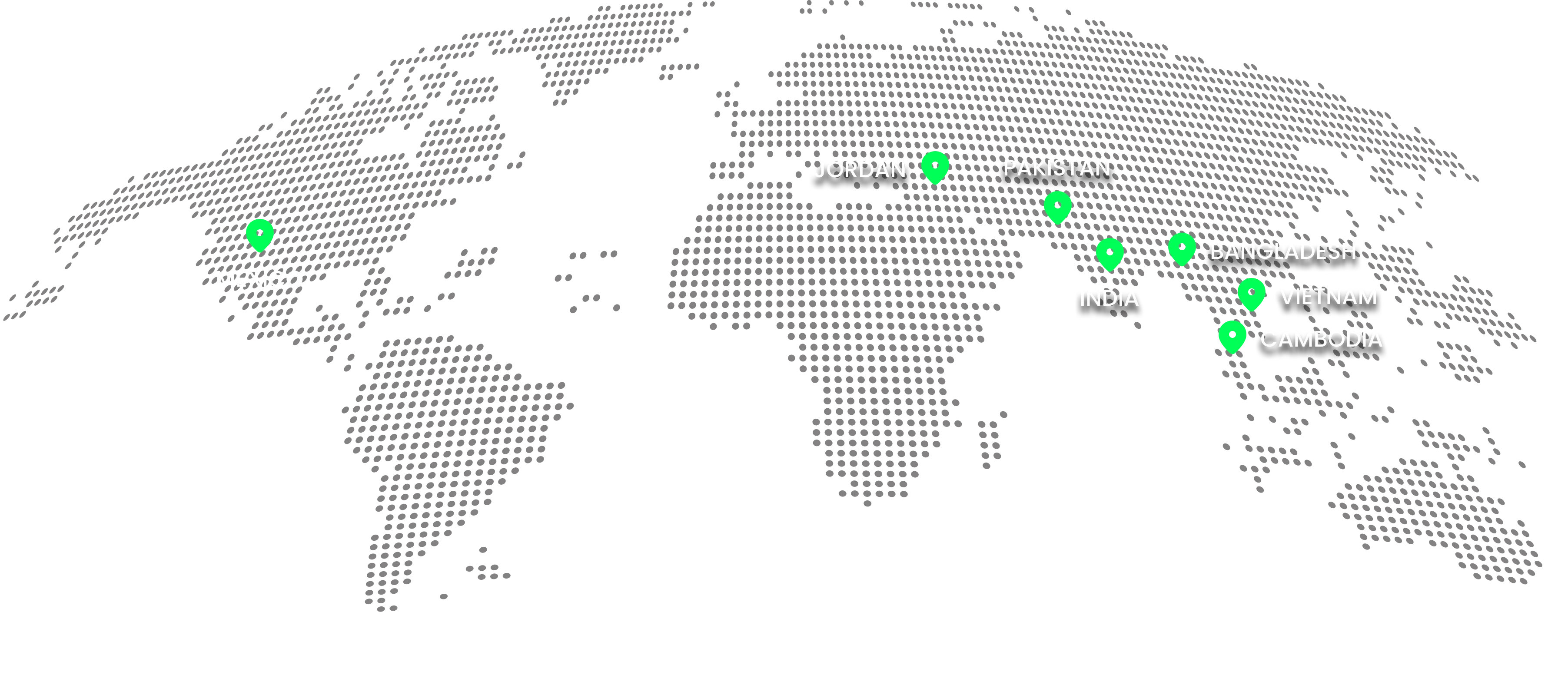 World map showing CTeBS digital footprint across apparel manufacturing countries like Mexico, Jorndan, Pakistan, India, Bangladesh, Vietnam and Combodia